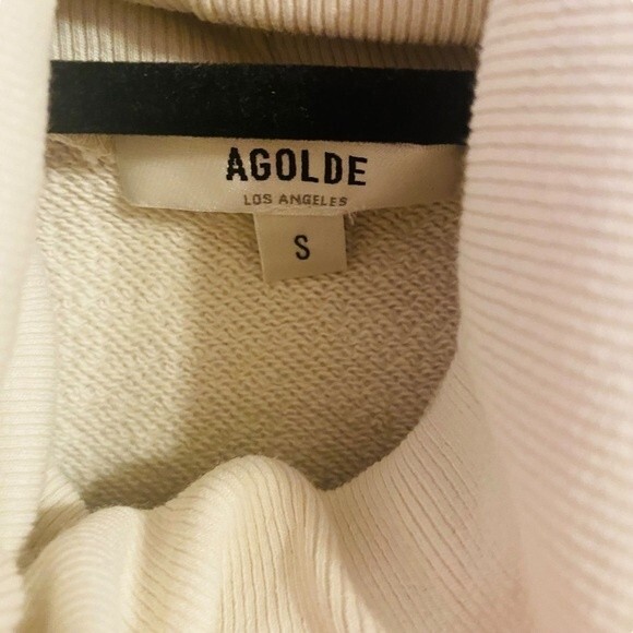 AGOLDE Balloon Sleeve Ribbed Turtleneck‎ Sweatshirt Size S Off White 100% Cotton - Picture 3 of 8